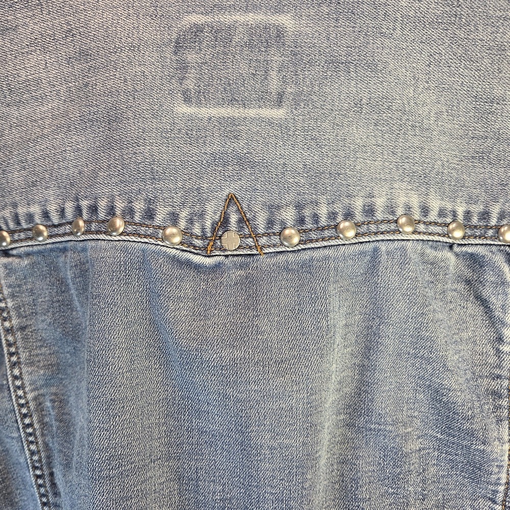 Liverpool Distressed Cropped Denim Studs Boxy Jacket Fringe Hem Womens Large - Picture 5 of 8